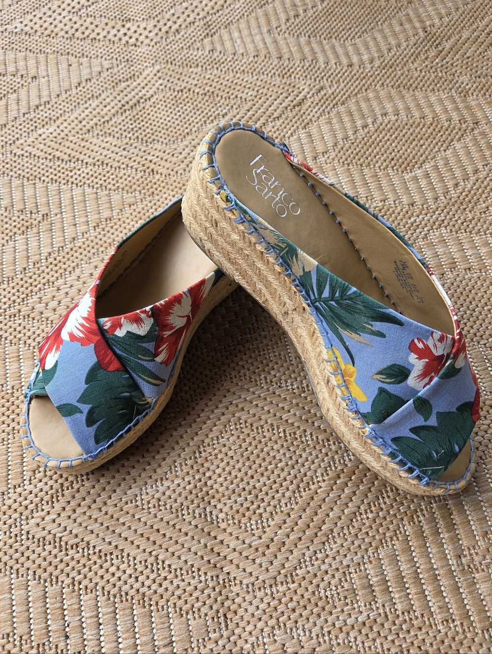 Franco Sarto Blue Floral Slide Wedge Espadrilles